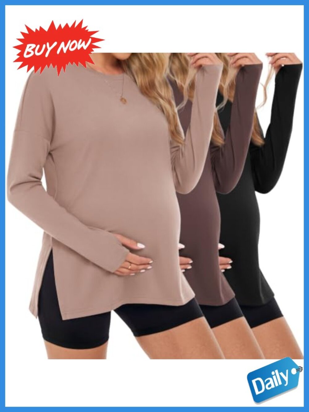 Maternity Long Sleeve Shirts Thumb Hole Pregnancy Tops 3 Pack